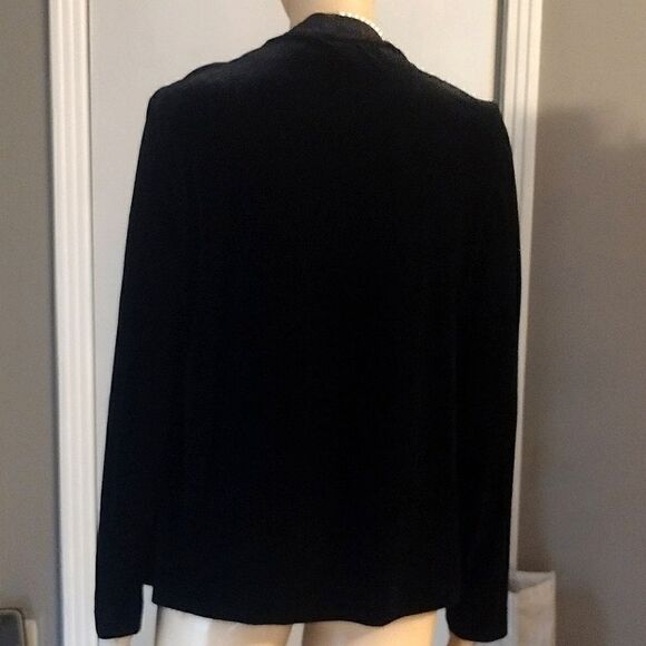 Alex Evenings Women's Solid Black Velvet Textured Open Front Cardigan Cover up - Picture 3 of 15
